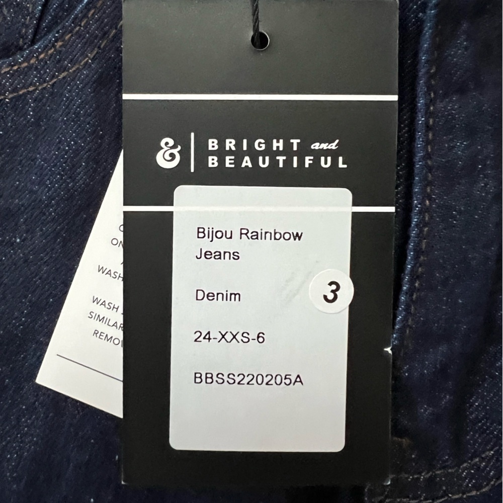 Bright & Beautiful NWT Bijou Rainbow Straight Leg Dark Wash Jeans, XXS/UK6 - Picture 9 of 13